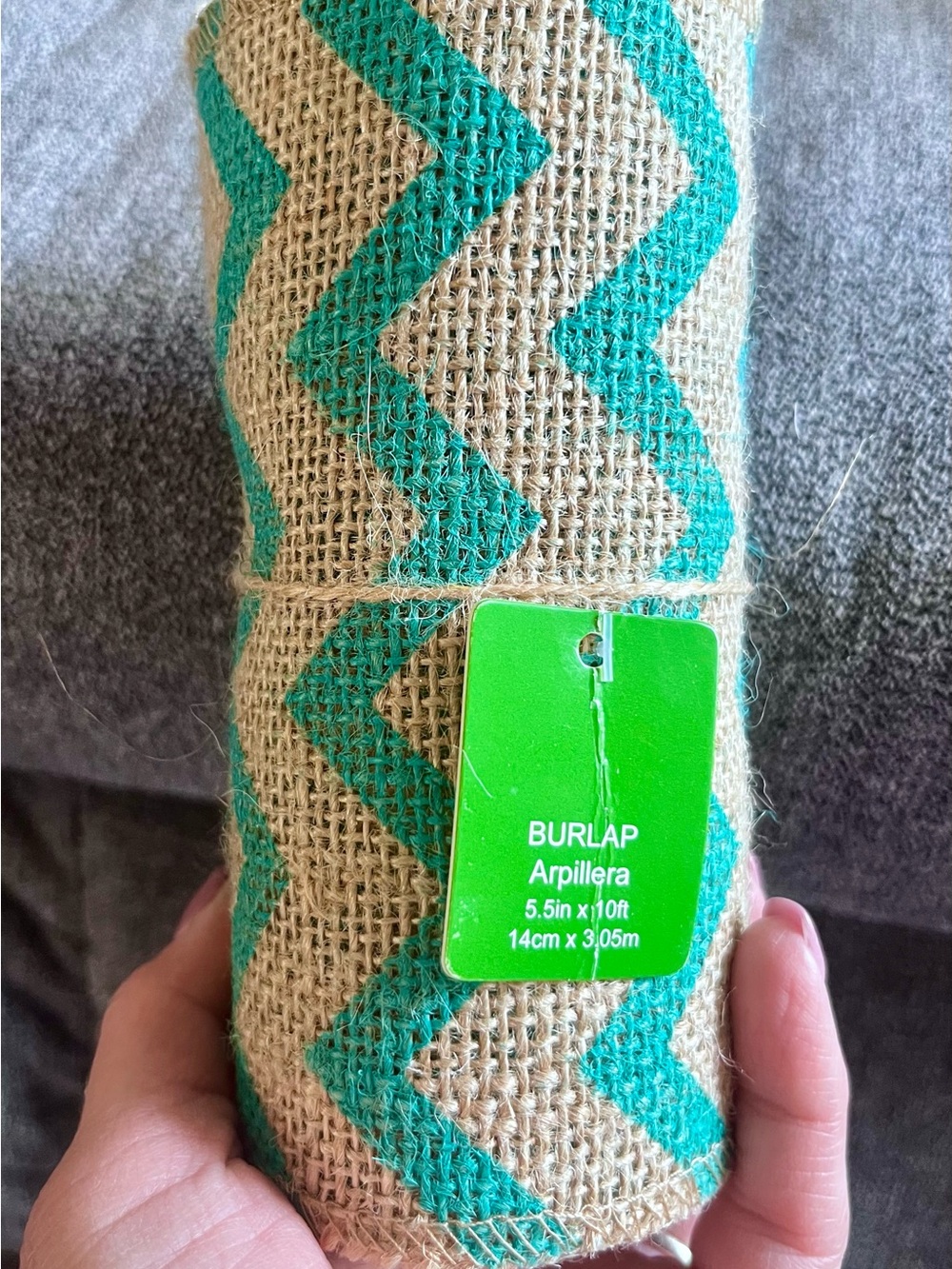 5.5 inches x 10 feet Home Decor Burlap Ribbon with Teal Chevron Print